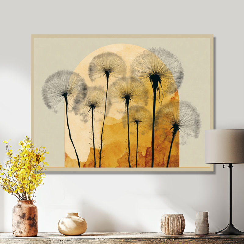 «Springtime Dandelion Sunset», impression sur toile encadrée de pissenlit, art mural floral noir, H 32 po x l 24 po