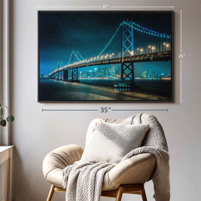 Impression sur toile Neon Golden Gate, H 25 po x l 37 po