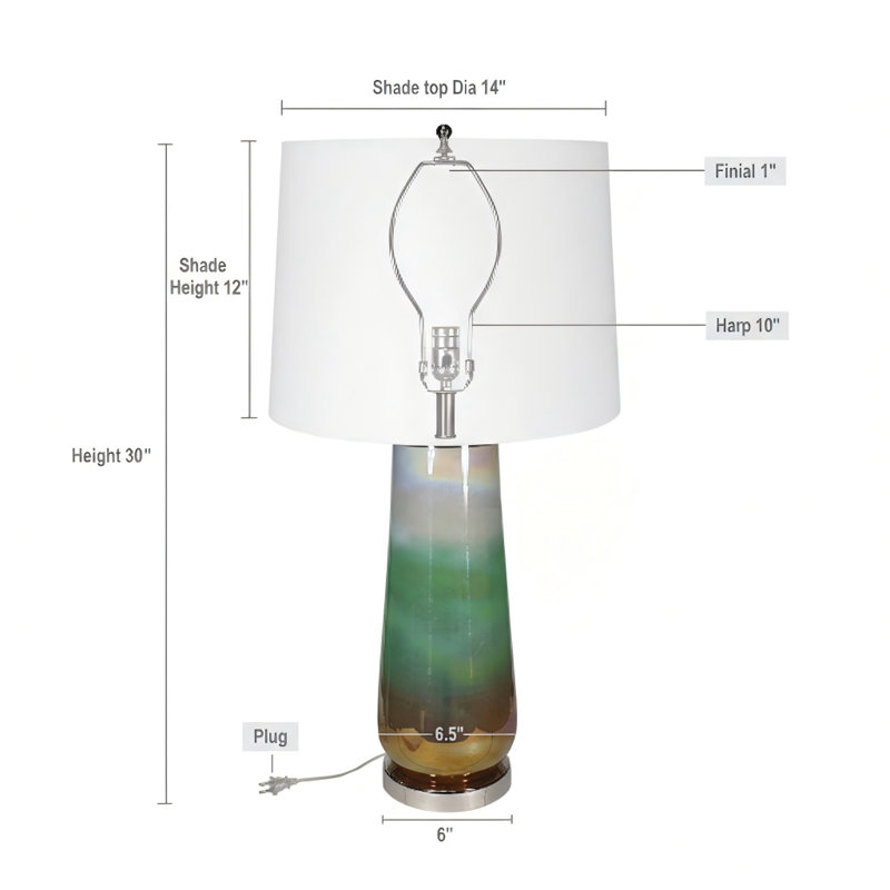 Lampe de table en verre D16x30 "