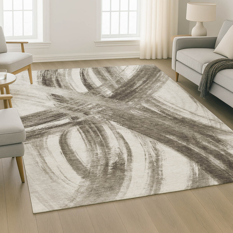 Premium Machine Washable Mayfield AMF2421 Abstract Rug, 8' x 10', Taupe