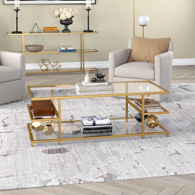 Mcchesney Frame Coffee Table with Storage, Clear/Brass