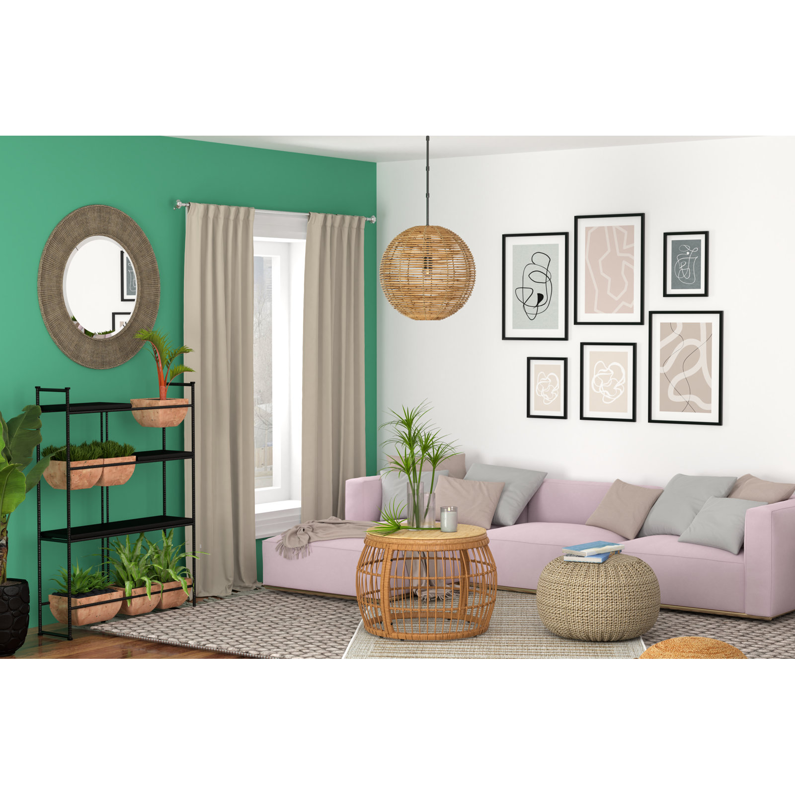 Single Light Rattan Dimmable Pendant