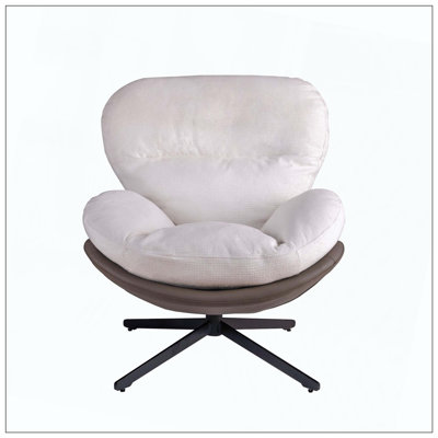 360° Swivel Office Chair, Modern Chenille Chair with Faux Leather and Black Metal Base Frame, Accent Chair for Small Spaces, Living Room, Bedroom, Reading Corner, Office