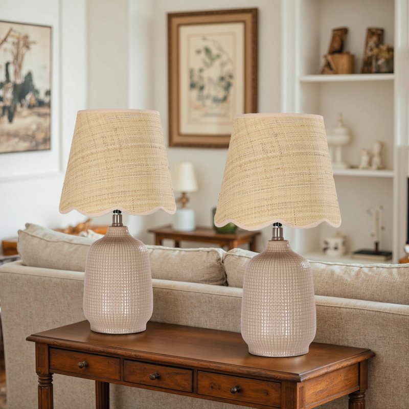 Kokenos Ceramic Table Lamp With Scallop Shade, Gray