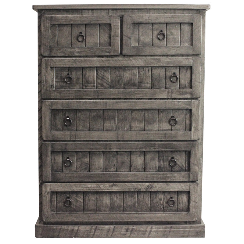 Caidee Solid Wood 6 - Drawer Dresser, Rustic Barnwood
