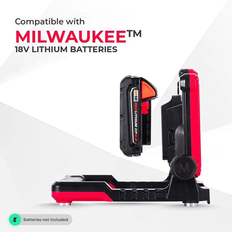 Portable LED Work Flood Light Powered by Milwaukee 18v Battery or Wall Plug (3 Brightness Settings)