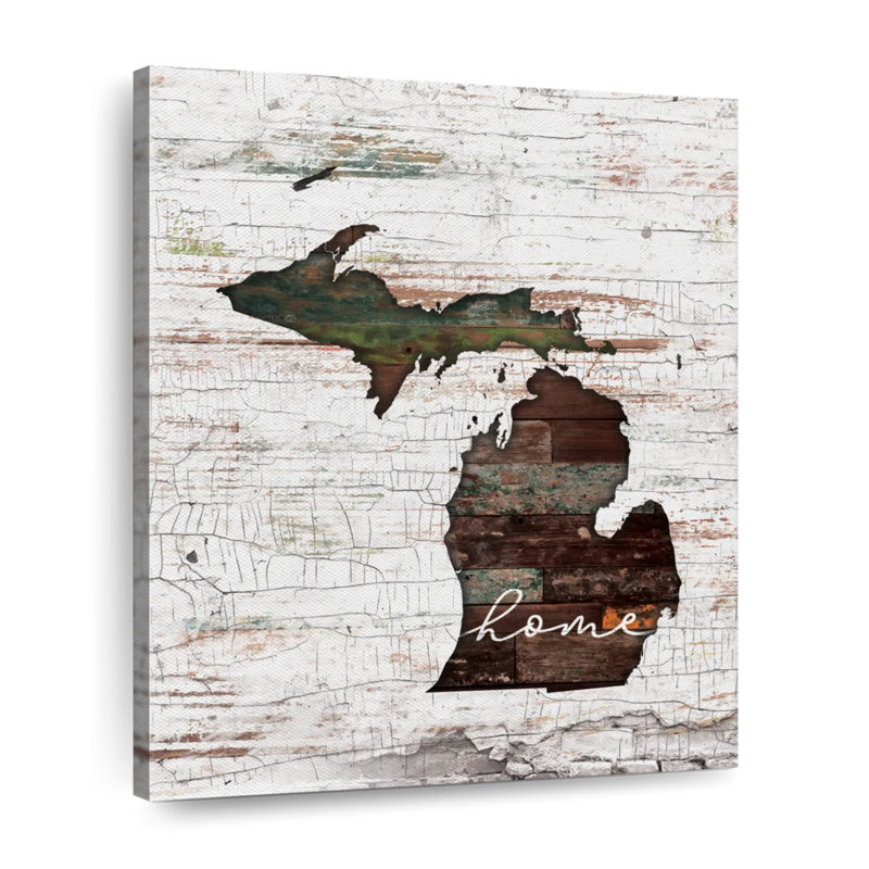 Michigan Home Map sur impression sur toile, H 10 po x l 8 po x P 1 po