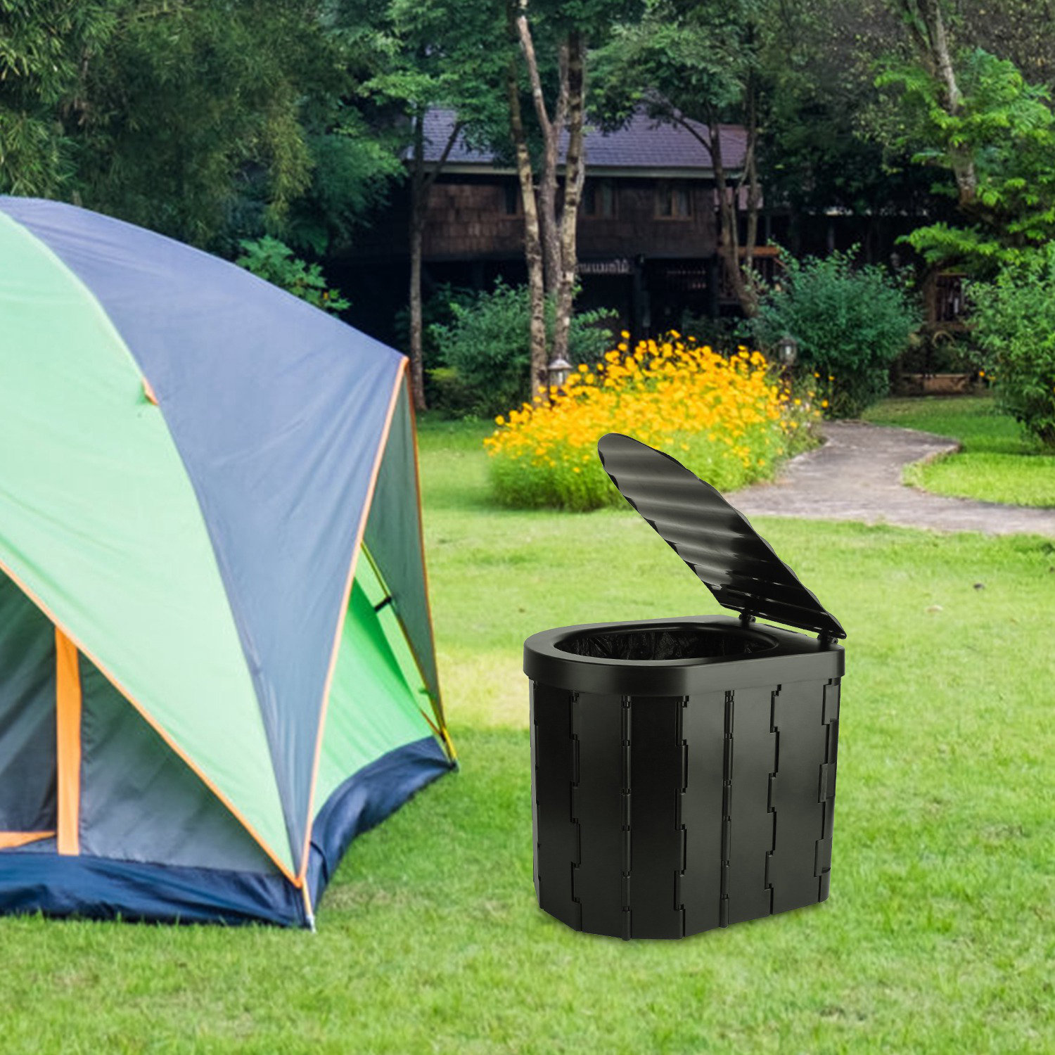 iMounTEK Foldable RV Toilet Travel Toilet Camper Toilet with Lid Carry Bag 1 Roll Garbage Bags Wayfair