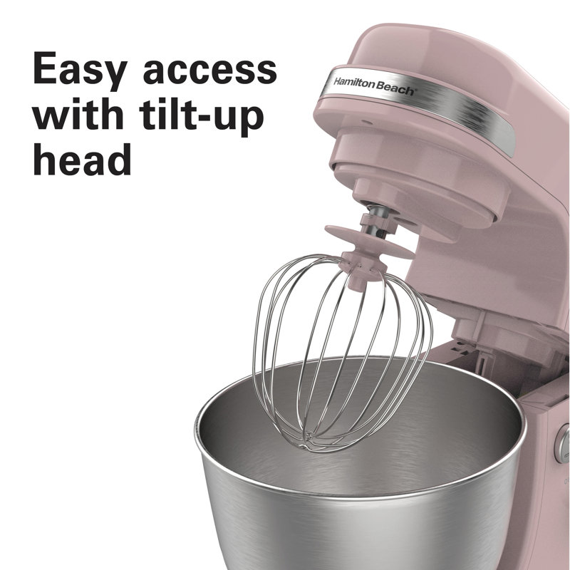 Hamilton Beach® 7-Speed 4-Quart Electric Stand Mixer with Splash Guard, Dough Hook, Flat Beater, and Whisk Attachments, Pink