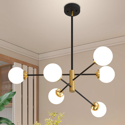Surjit 6 - Light Sputnik Modern Linear Chandelier With Milky White Glass Shade