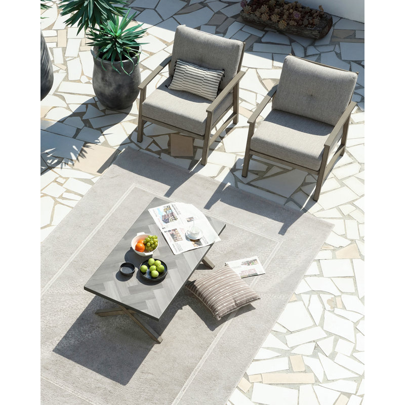 Seehill Aluminum Patio Furniture Set, 3 Pieces Outdoor Patio Bistro Set With Washable Thick Cushions, All Weather Outdoor Conversation Sets With Coffee Table For Backyard, Balcony, Lawn, Limed Oak