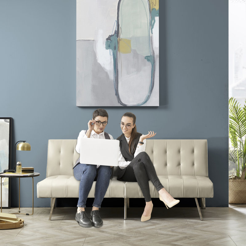 Canapé-lit futon de 68 po avec pieds en métal Blathnat, 100 % lin crème