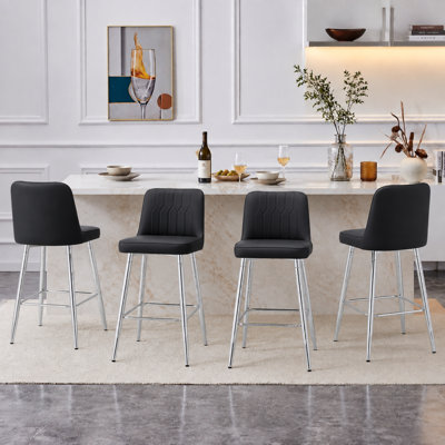 Upholstered Faux Leather Counter Height Bar Stools with Stitched Backrest