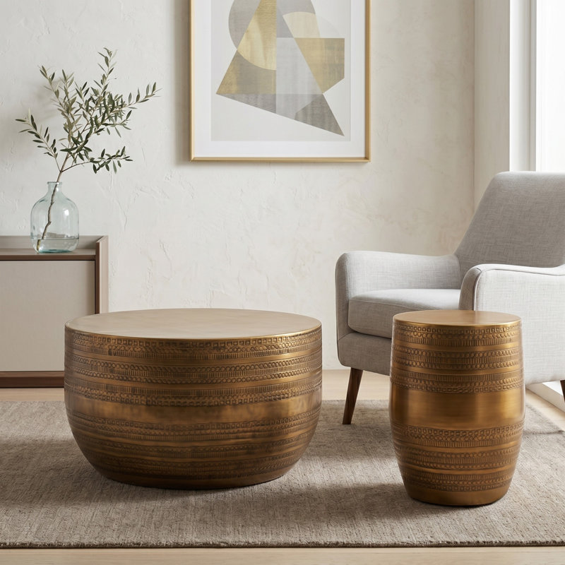 Ensemble de tables basses Modern Living Room Drum, Laiton
