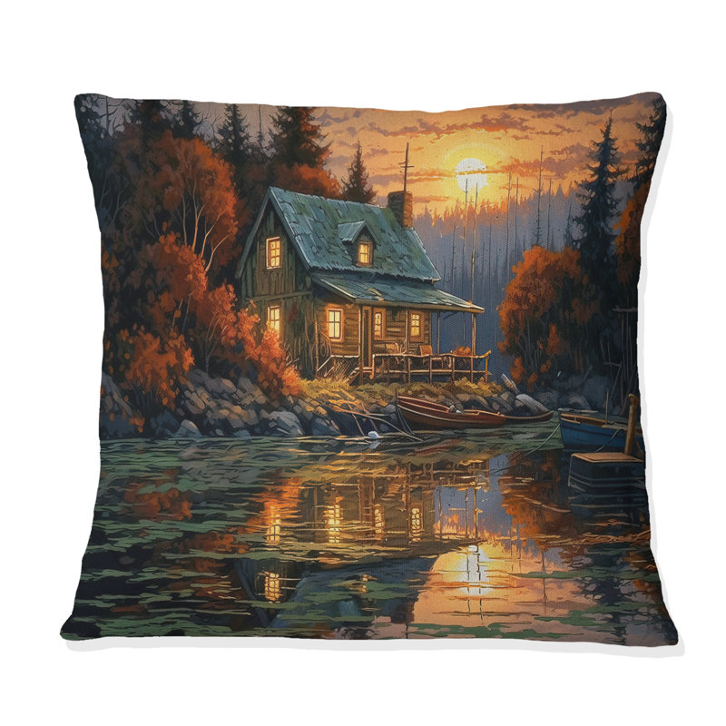 Coussin d'automne Sunset Cottage I - Landscape Cottage, H 16 po x l 16 po, Carré