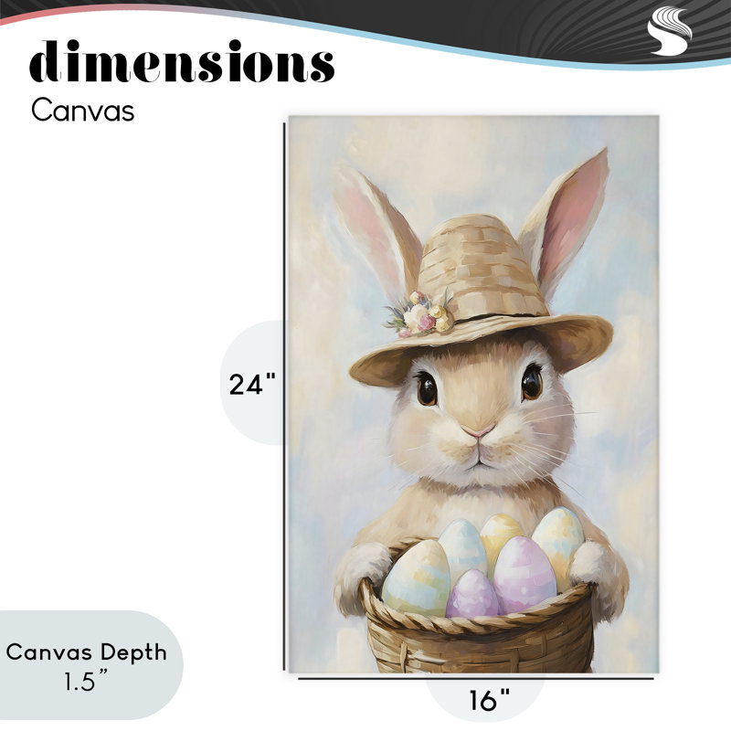 «Bunny with Pâques Egg Basket», toile par The Prints Vibe, 24x16