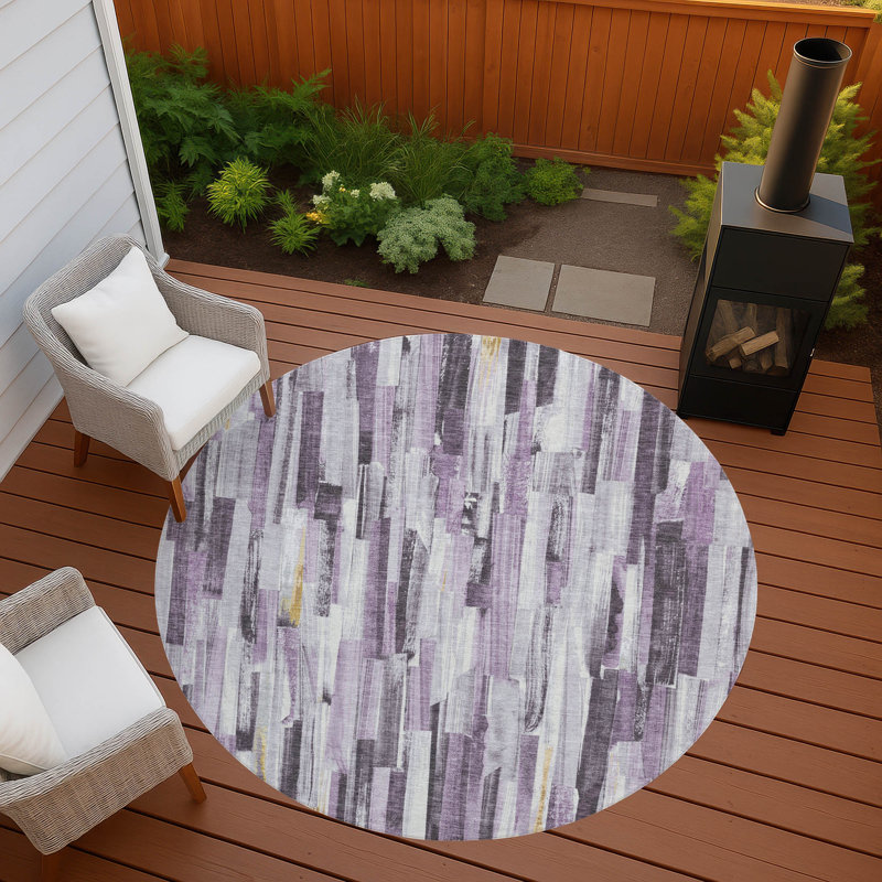 Machine Washable Indoor/Outdoor London ACN2255 Stripes Rug, Round 8'