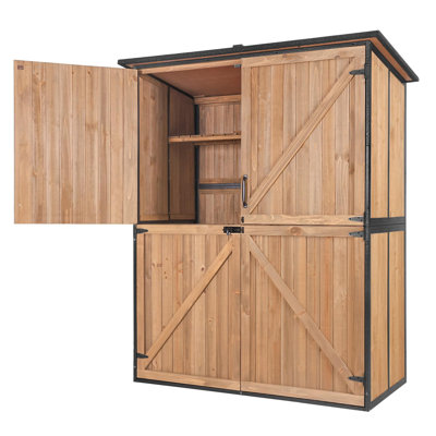 Remise de rangement extérieure avec structure en métal, grande armoire à outils en bois avec tablettes réglables, abri de jardin pour la cour de jardin