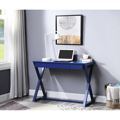 Rectangular Blue Writing Desk With Elegant Storage And X-shaped Base Twilight Functional Stable