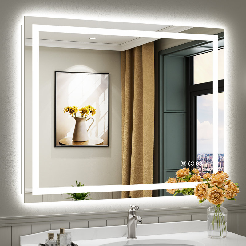 LED Bathroom Mirror with Lights, Backlit & Front Lit, Lighted Wall Mirrors for Bathroom Vanity, Touch Screen Dimmable, Anti-Fog, Memory Function, HD Tempered Glass, Shatter-Proof, ETL Listed