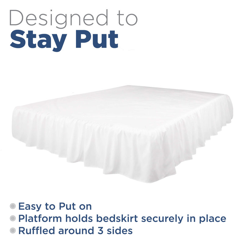 King Size White Cotton Polyester Ruffled Bed Skirt
