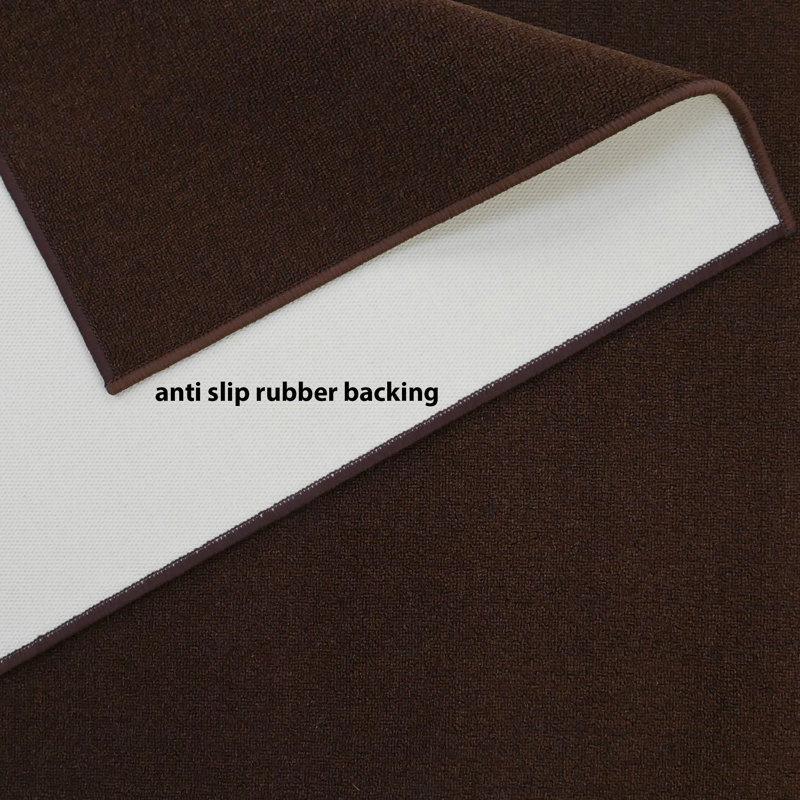 Washable Anti Slip Low Pile Solid Brown Color Absidy Custom Size Runner Rug, Runner 2'2" x 11'