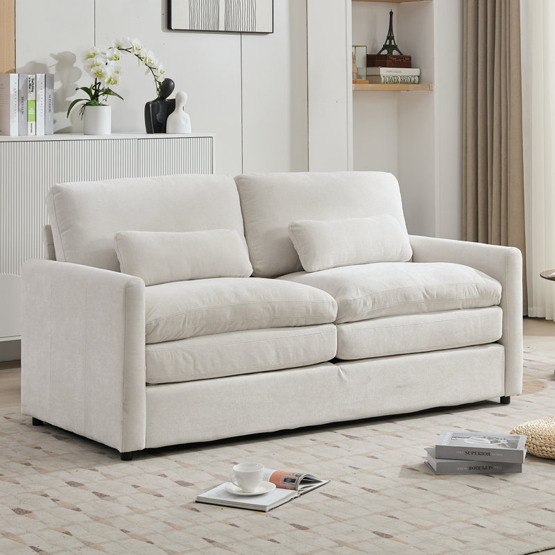 Zale 68.1" Chenille Upholstered Loveseat with Curved Armrests & Lumbar Pillow, Beige