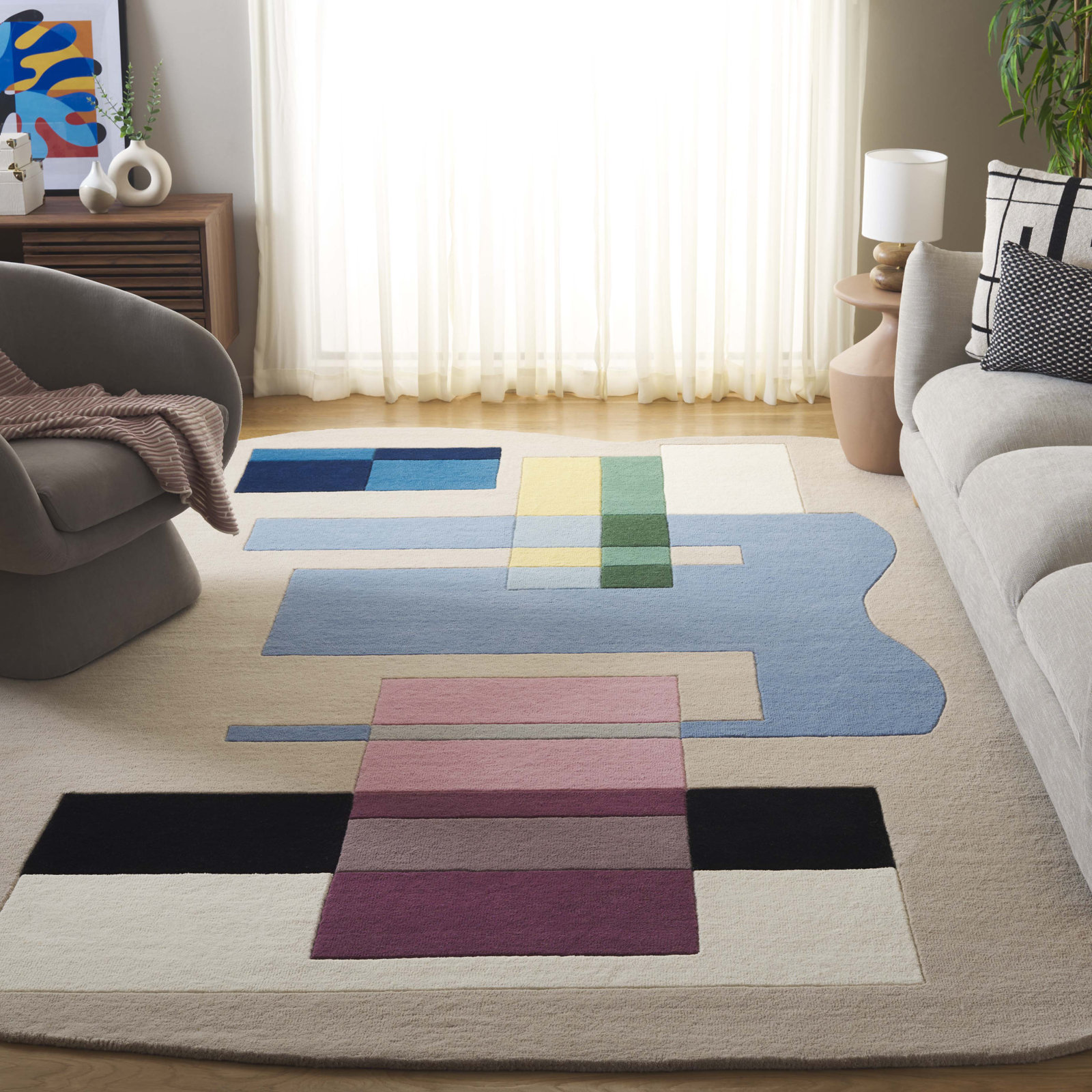 Deja Beige Blue Hand-Woven Abstract Rug, Rectangle 8' x 10'