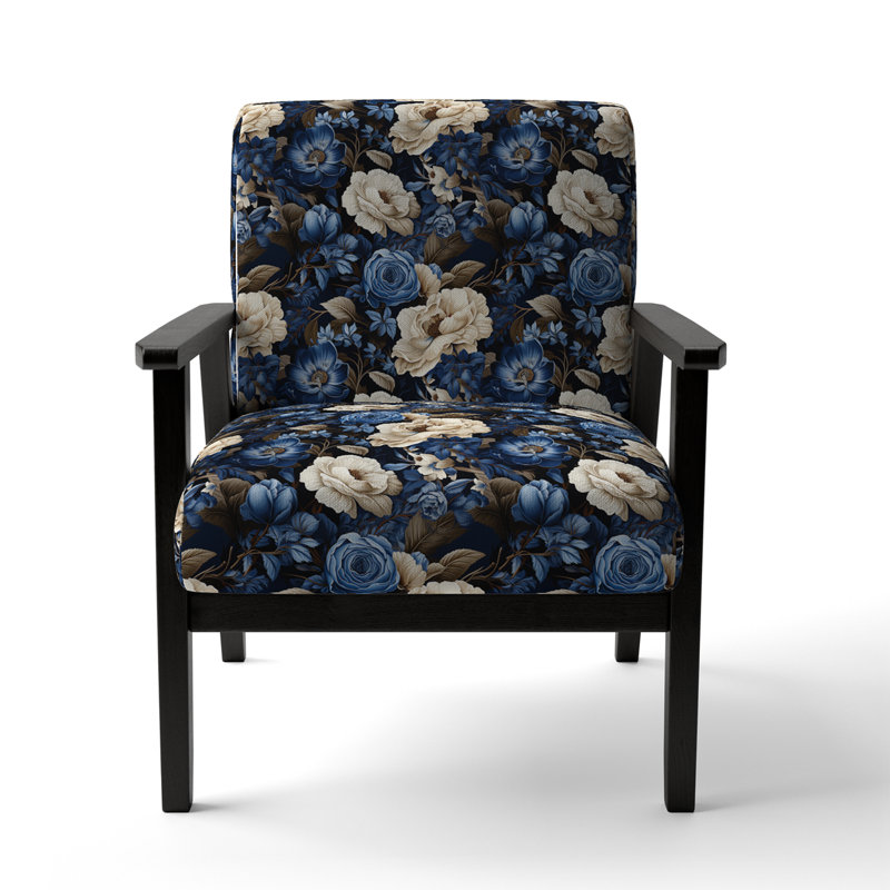 Cobalt Blue Scrollwork Swirls Victorian Pattern II - Upholstered Floral Accent Chair