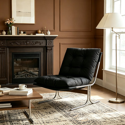 Chaise d'appoint rembourrée en cuir avec pieds en métal