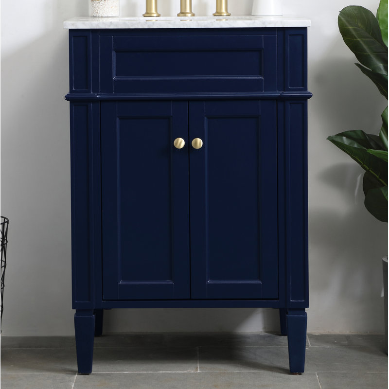 Rivers 24'' Single Bathroom Vanity with Marble Top, Blue