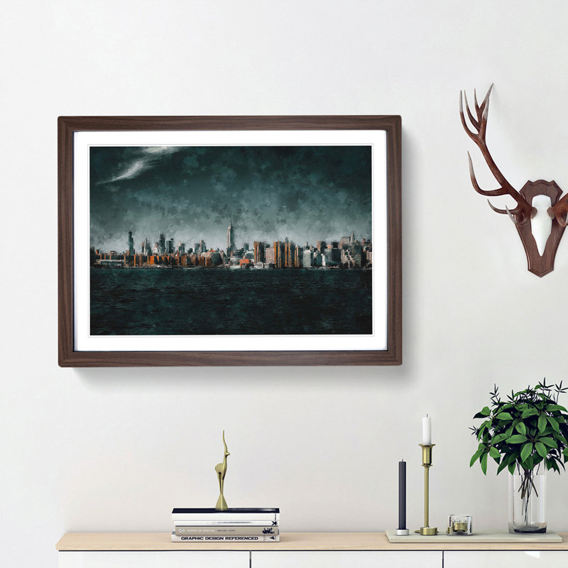 New York City View - Picture Frame Graphic Art Print, Walnut Framed, 24cm H x 33cm W x 2cm D