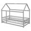 Lit simple en bois avec structure de toit de maison, garde-corps de clôture, gris-1658424878