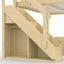 Lit mezzanine pleine grandeur avec garde-robe et espace de rangement intégrés, lit mezzanine en bois massif avec tablettes à côté, garde-corps pleine longueur et escalier, aucun sommier nécessaire