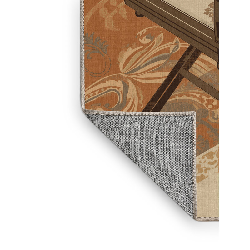 Machine Washable Osnat Directors Chair Classic Oriental Rug in Brown – Beige Binding, 3x5