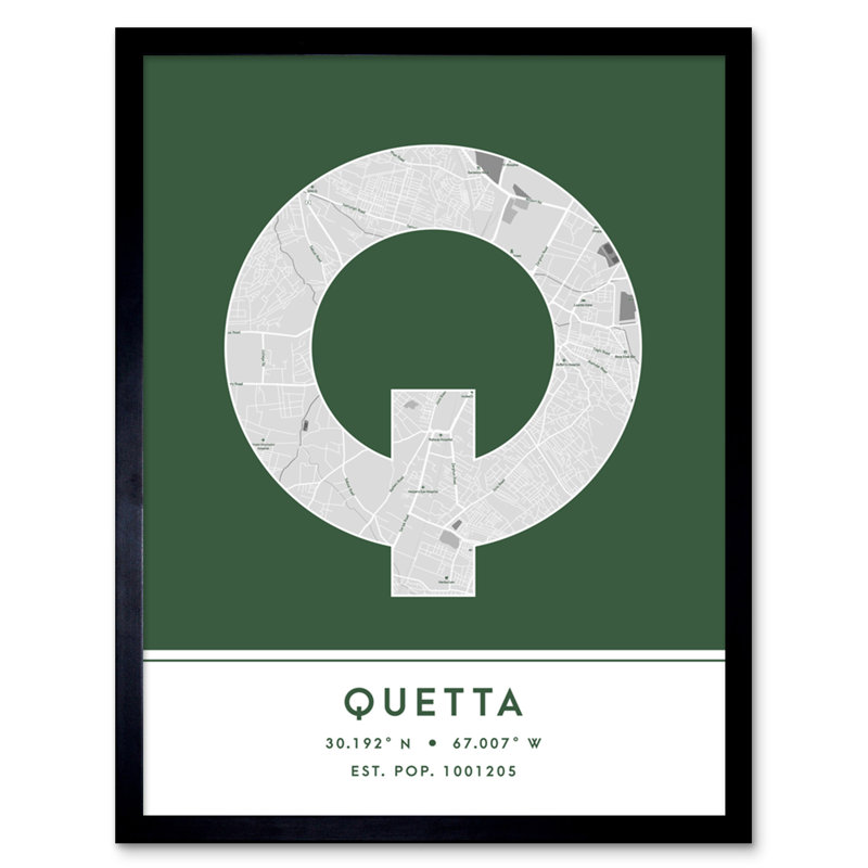 Quetta Pakistan City Map Green - Single Picture Frame Typography