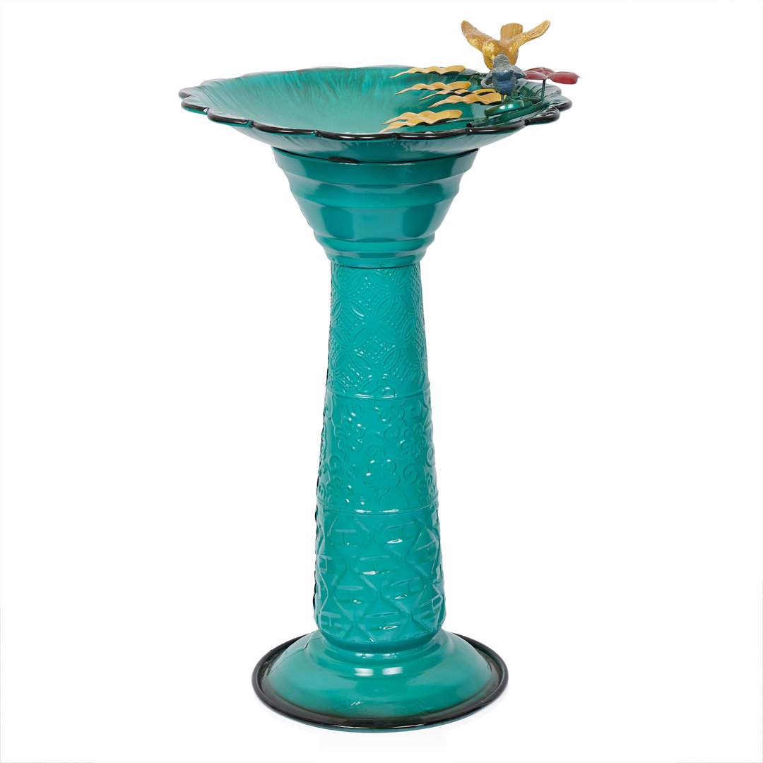 Vintage Metal Pedestal Birdbath with Stand, Shallow Bird Bath Bowl for Outside, 28"H Lark Manor™