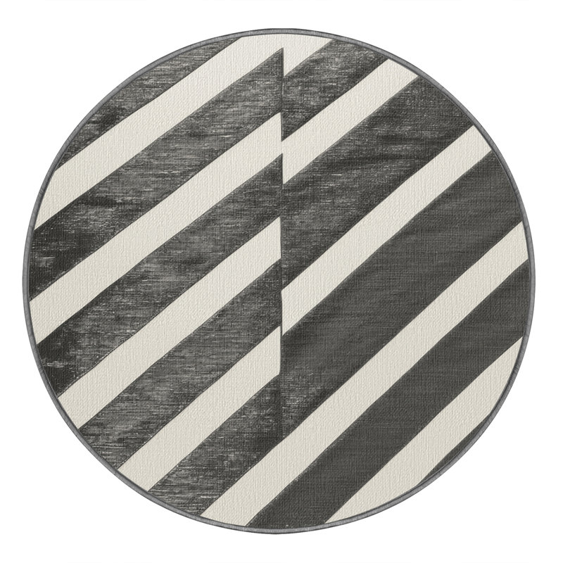  Tapis blanc lavable rayé en étain, Rond 4 pi