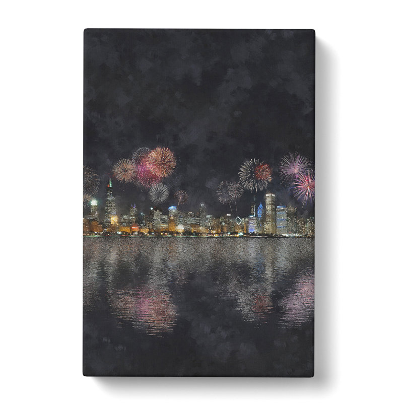 Fireworks Above The Chicago - Wrapped Canvas Print, 91cm H x 60cm W x 3cm D