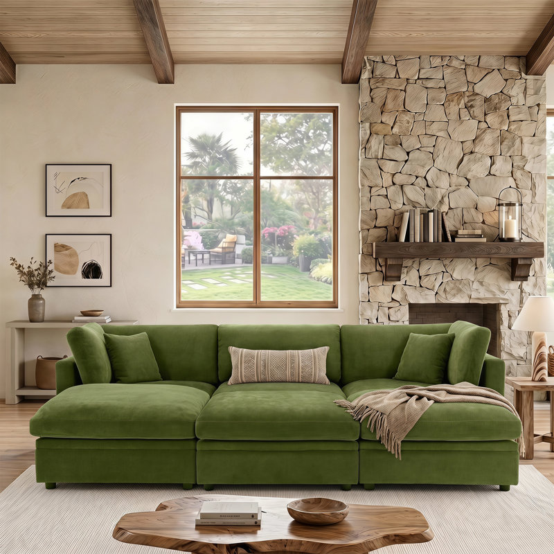 Canapé modulaire rembourré 118,5 pouces surdimensionné à 6 places avec repose-pieds avec rangement 118,5 po, Vert