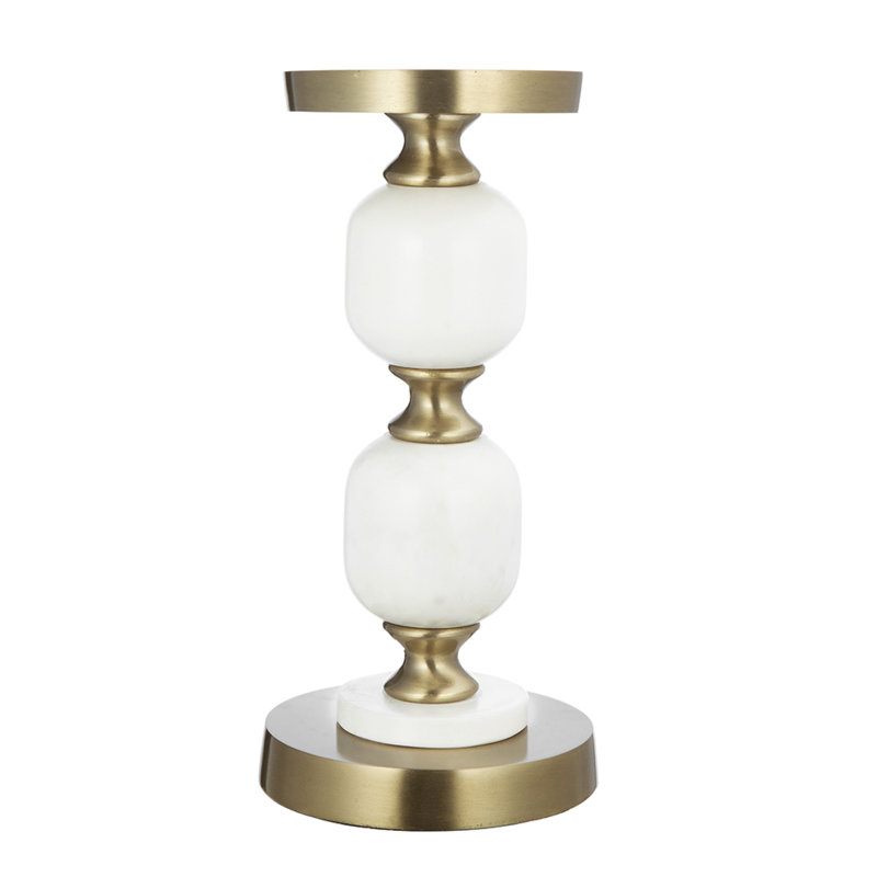 Porte-bougie Kea, 2 sphères sphériques en marbre blanc avec accent doré, 11 po, H 11 po x l 5,1 po x P 5,1 po