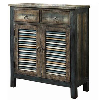 32,85 pouces de large console en bois de chêne antique rétro et sarcelle rectangulaire avec rangement