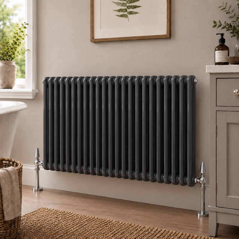 Uxbridge Horizontal Traditional Colosseum Radiator, 600mm H x 1190mm W x 70mm D, Anthracite