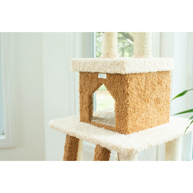 83-Inch Beige and Brown Faux Fur Cat Tree Tower