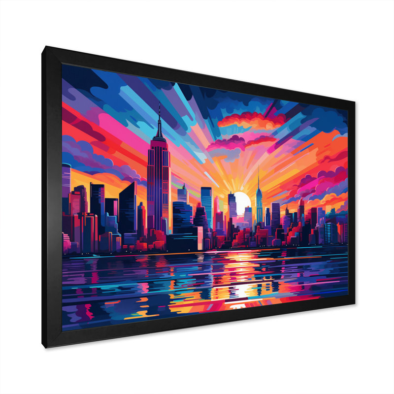 New York, art mural pour le salon New York, H 34 po x l 44 po x P 1,5 po, Cadre simple noir