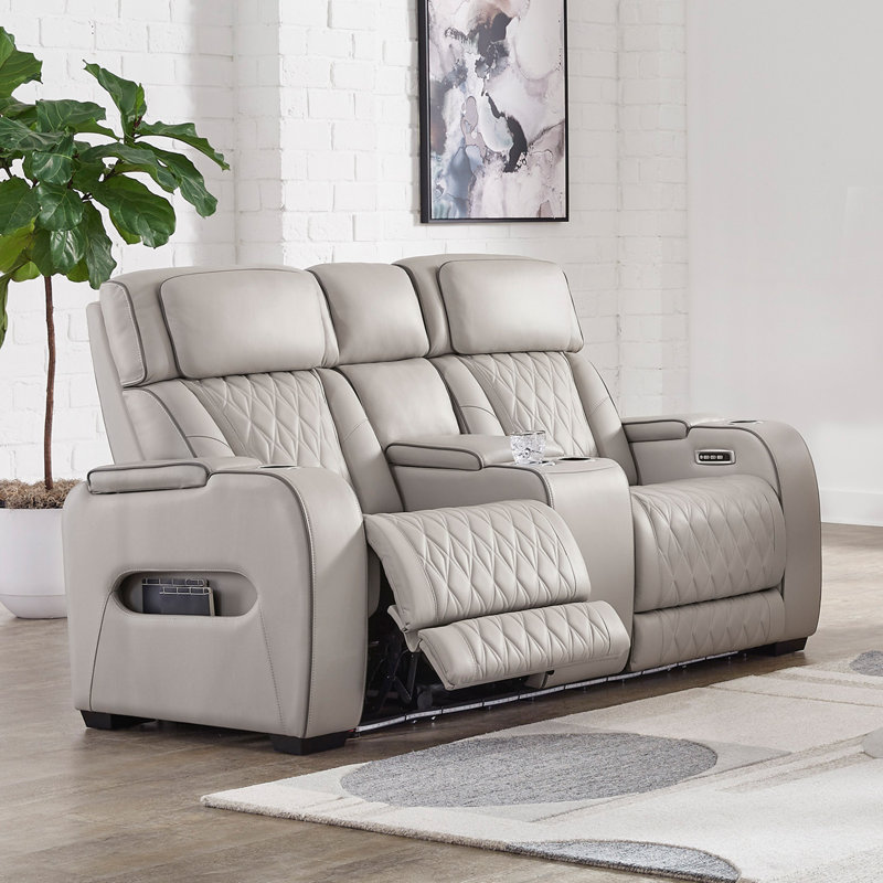Causeuse inclinable électrique avec console Boyington, Gris, H 44,5 po x l 75 po x P 40 po