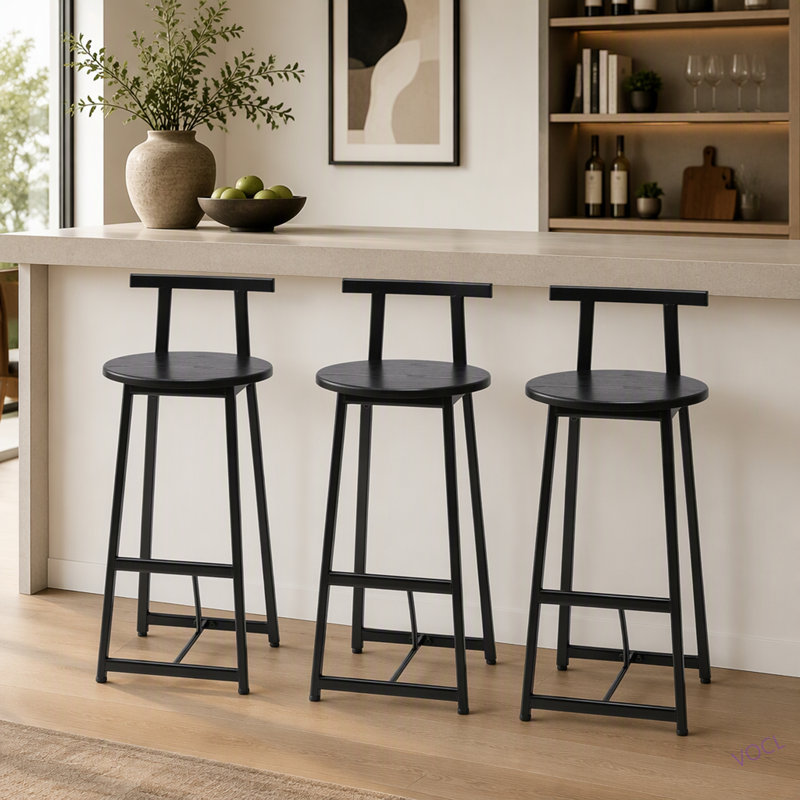 Ensemble de 3 tabourets de bar 27 "H 27" avec repose-pieds et chaises de cuisine modernes pour comptoir, Noir