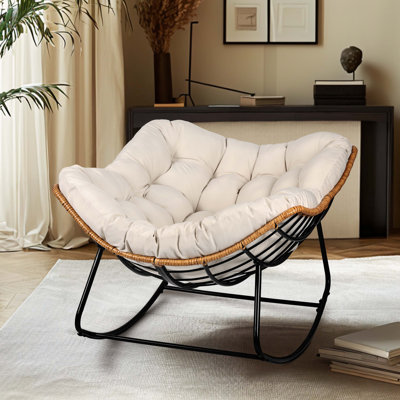 Upholstered Rocking Accent Chair, Oversize Papasan Chair with Thick Cushion by Bay Isle Home