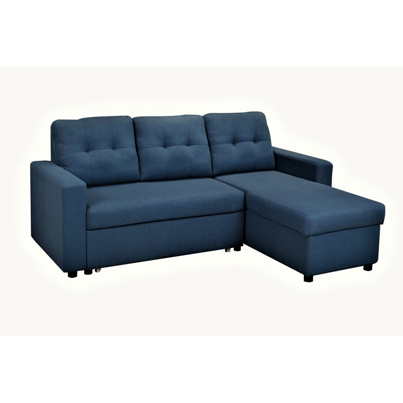 Blue L-Shaped Sectional Bed, Stylish 3 For Hallway Space Couch, , Area, Blue Polyester