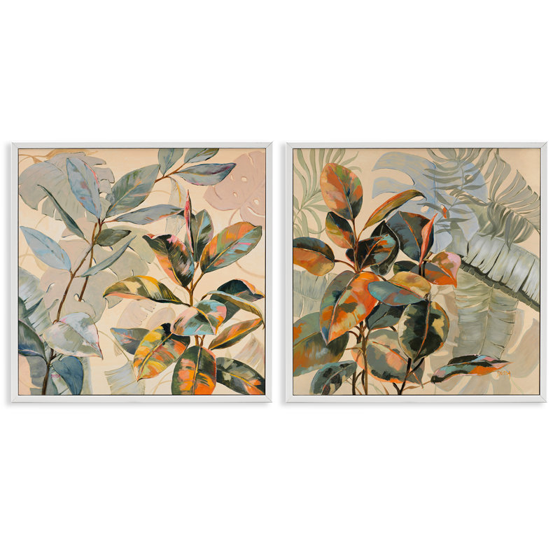 Ensemble de 2 giclées encadrées Neutral Tropical Organics, design par Dusza, H 24 po x l 24 po